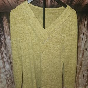 Yellow V-Neck Sweater with Button Detail